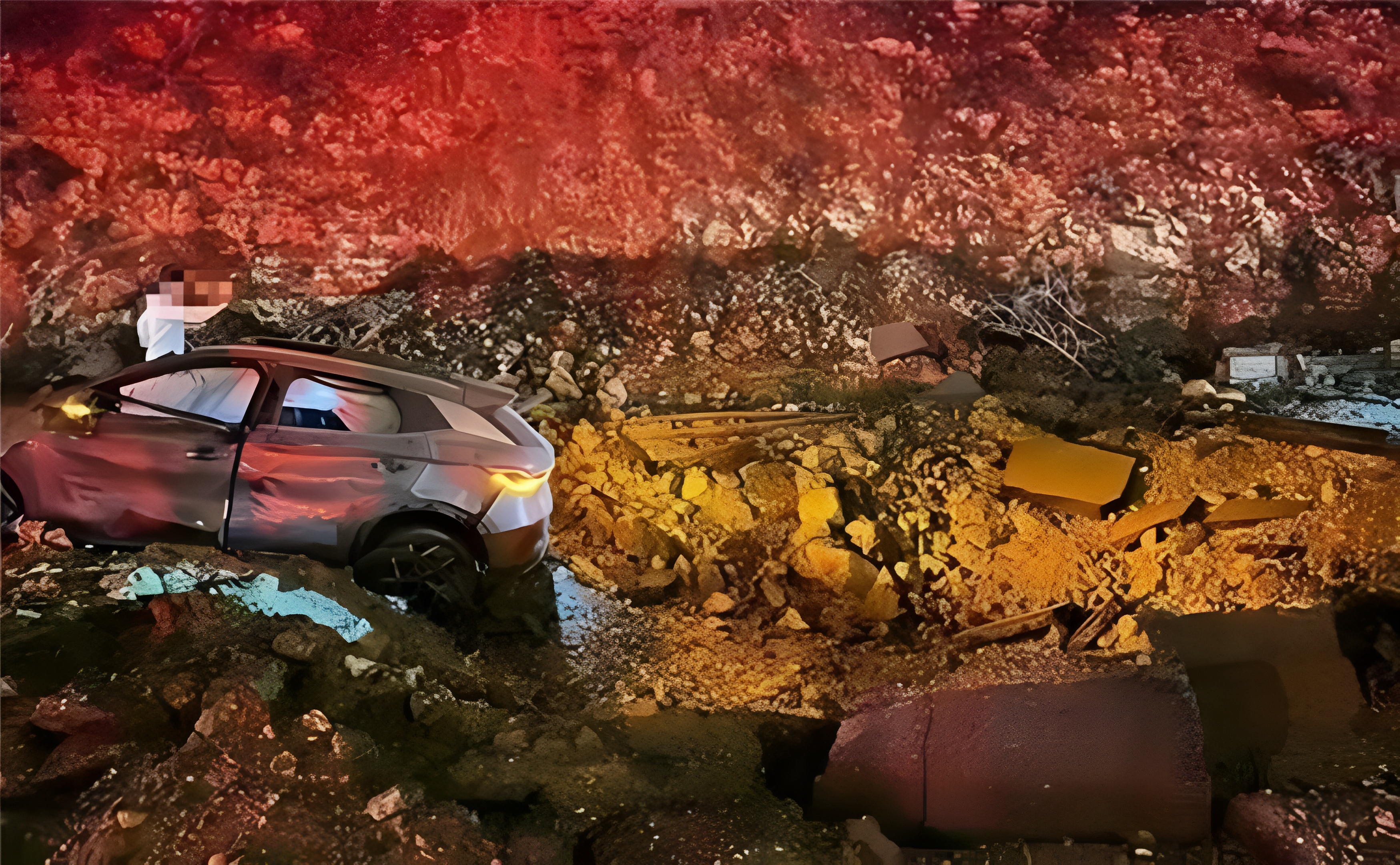 Missile crater next to the BYD Atto 3 — showing blast proximity